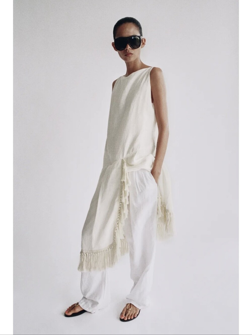 ZW COLLECTION 100% LINEN FRINGED DRESS